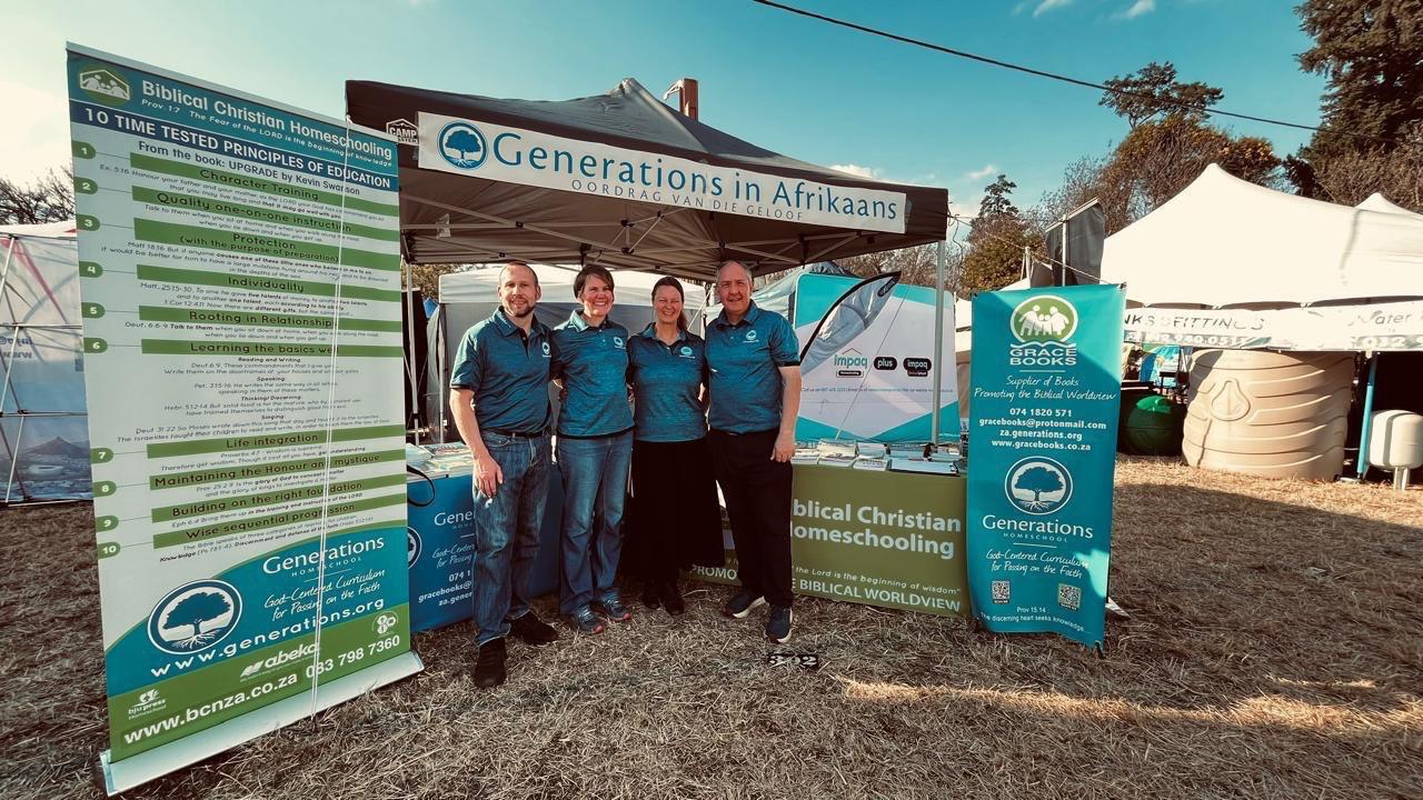 The Generations SA team at their stand at the Kragdag festival in August 2025, beneath a 'Generations in Afrikaans' banner